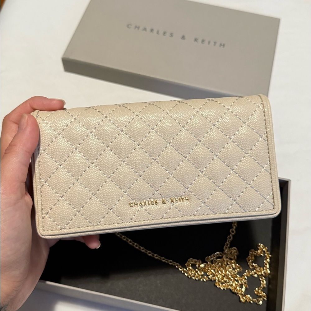 Charles & Keith Cream Quilted Crossbody Bag